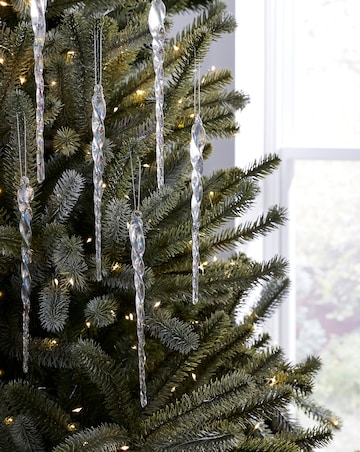 Set of 6 Clear Iridescent Glass Icicle Christmas Tree Decorations