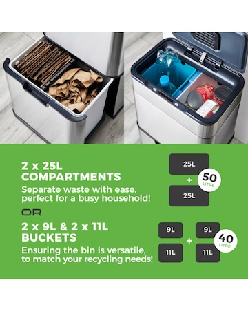 Tower 50L Ozone Recycling Sensor Bin Silver