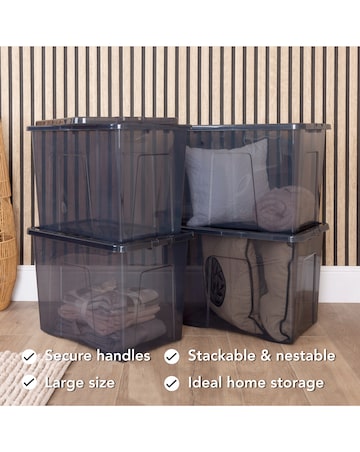 Wham Crystal Smoke Grey 80L Box and Lid 4PK