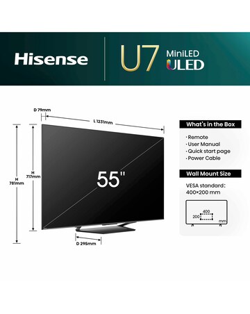 Hisense 55in 55U7NQTUK Smart 4K UHD HDR Mini-LED TV with Amazon Alexa