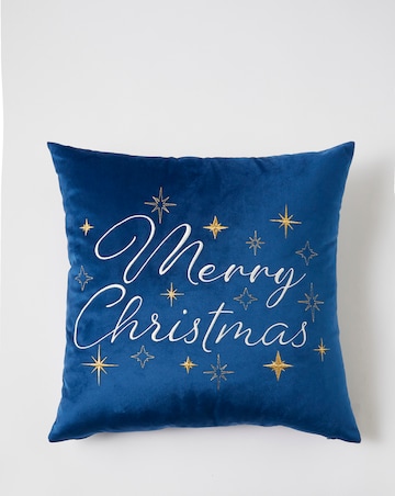 Embroidered Star Merry Christmas Cushion