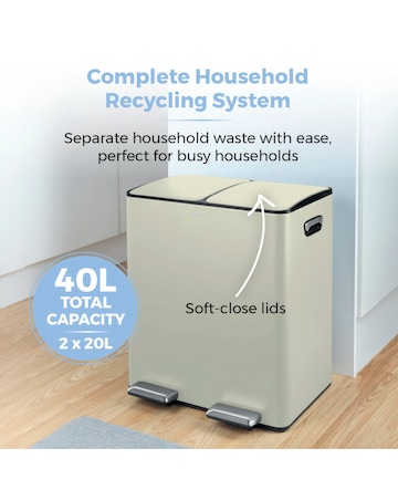 Tower 40L Recycling Pedal Bin Cream