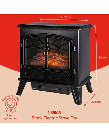Russell Hobbs Black Double Door 1.85kW Electric Fire Stove
