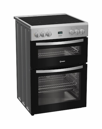 Indesit IDE6VDCS1 60cm Electric Double Cooker with Ceramic Hob - Silver
