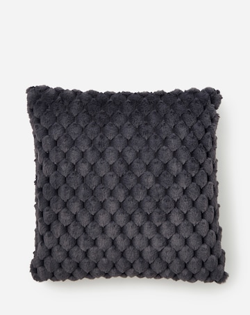 Scallop Faux Fur Cushion - Charcoal