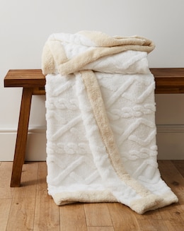 Tufted Cable Knit Fleece Throw with Sherpa Border
