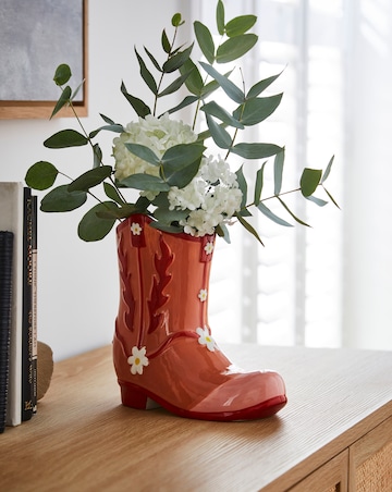 Pink Cowboy Boot Flower Vase
