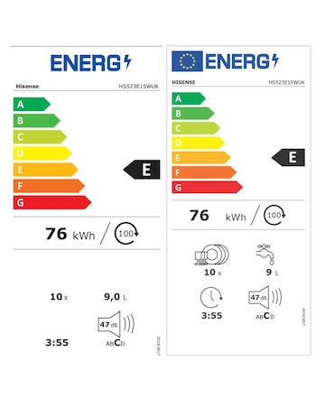 Hisense HS523E15WUK Dishwasher, E rated, 10 place setting