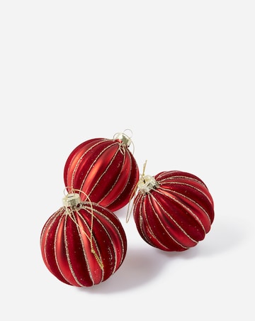 Gisela Graham Red Glass Stripe Baubles - Set of 3