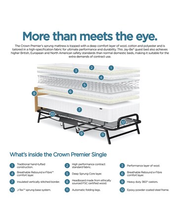 Jay-Be Crown Premier Folding Bed with Deep Sprung Mattress - Single