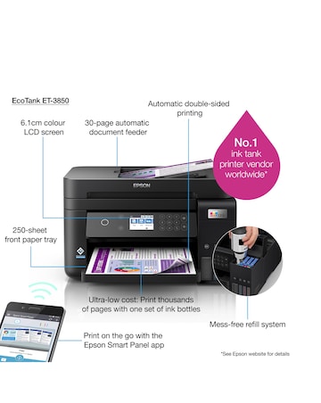 Epson EcoTank ET-3850 A4 Multifunction Wi-Fi Inkjet Printer
