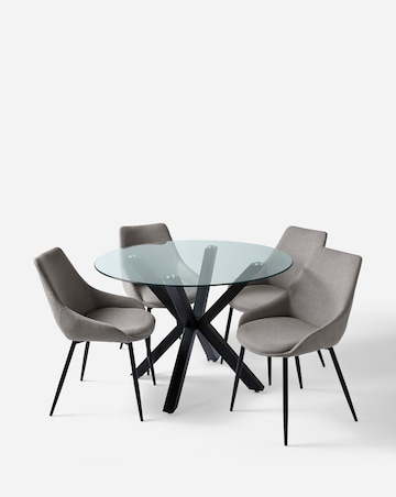 Bodie Black Dining Table with 4 Etta Fabric Chairs