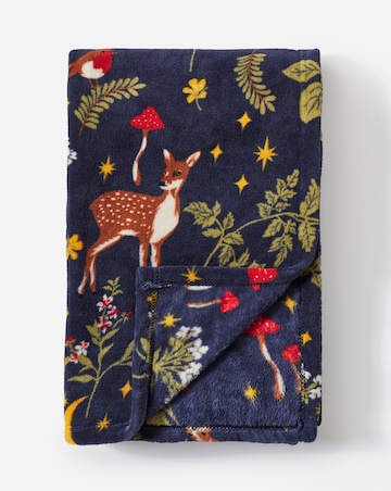 Woodland Animals Fleece Throw - Navy