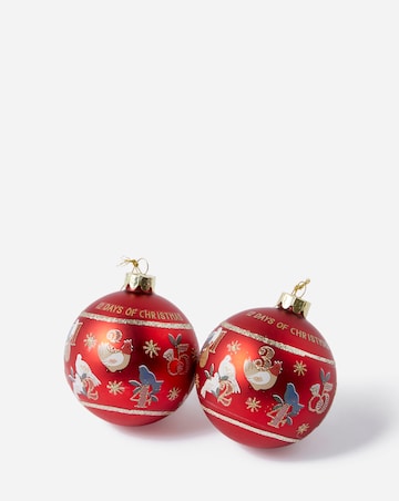 Gisela Graham 12 Days of Christmas Glass Baubles - Set of 2