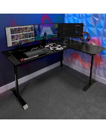 X Rocker Panther XL Reversible Corner Gaming Desk with Mousepad - Carbon Black