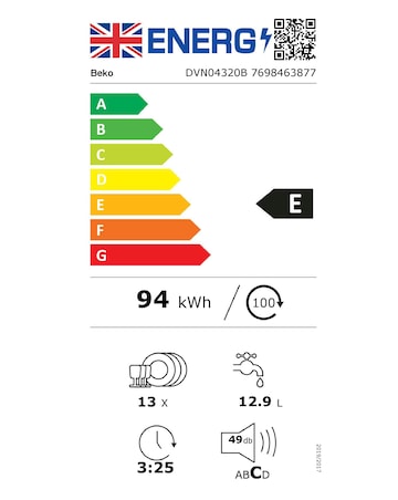 Beko DVN04320B Freestanding 13-place Full-Size Dishwasher - Black