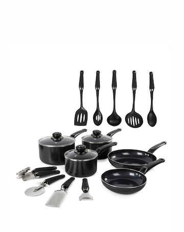 Swan Townhouse 14 Piece Cookware and Utensil Set Black
