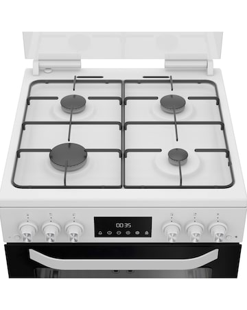 Hotpoint HTG6GDCW 60cm Gas Twin Cooker with Glass Lid - White