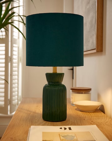 Ribbed Ceramic Table Lamp Emerald