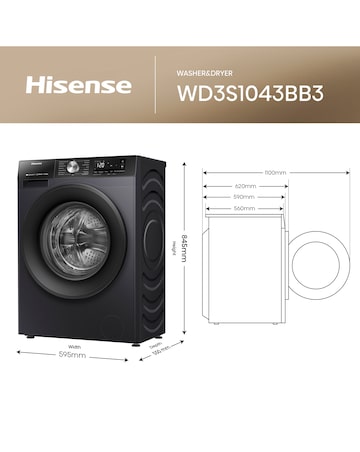 Hisense 3S Series WD3S104BB3 WiFi-enabled 10kg Washer Dryer - Black