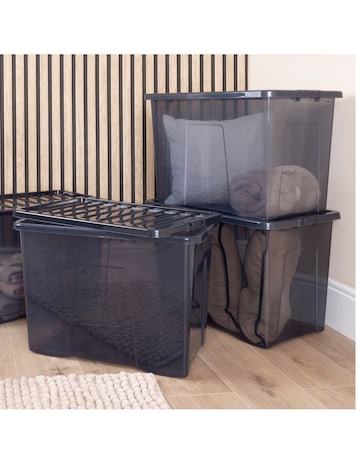 Wham Crystal Smoke Grey 80L Box and Lid 4PK