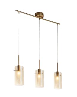 3 Light Bronze and Champagne/Frosted Double Glass Shade Ceiling Bar Pendant