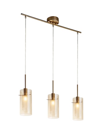 3 Light Bronze and Champagne/Frosted Double Glass Shade Ceiling Bar Pendant