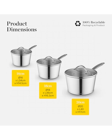 Tower x Good Food Stainless Steel 3 Piece Saucepan Set