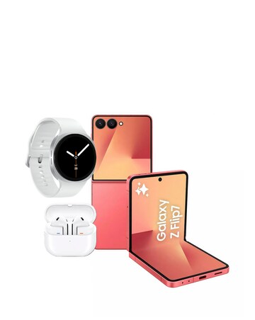 Samsung Z Flip7 256GB 5G Coral Red, Watch8 40mm BT Silver and Buds3