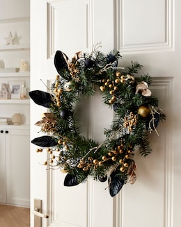Gold and Blue Berry and Leaves Wreath 60cm