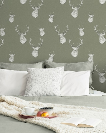 Catherine Lansfield Sage Stag Wallpaper