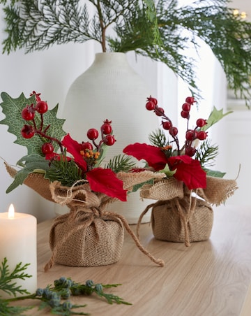 Christmas Poinsettia Artificial Plant Set of 2