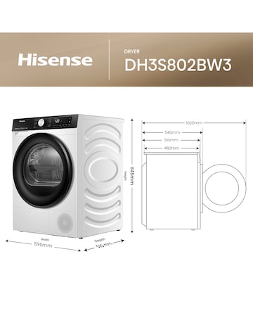 Hisense 3S Series DH3S802BW3 WiFi-enabled 8kg Heat Pump Tumble Dryer - White