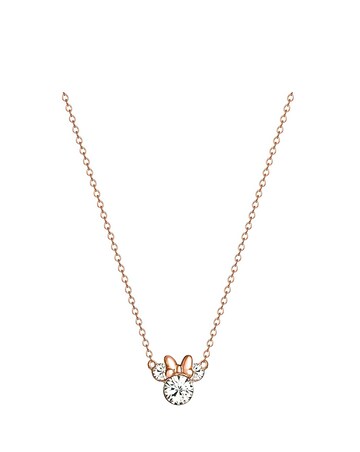 Disney Mickey Mouse Sterling Silver Necklace with Rose Gold Bow & Stone Pendant