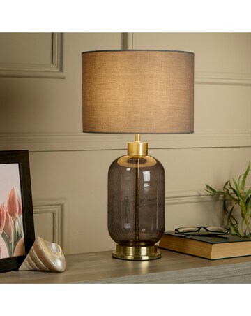 Glass and Satin Brass Base Table Lamp