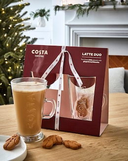 Costa Latte Glass Gift Set with Mini Gingerbread Biscuits