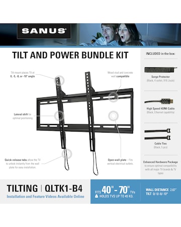 Sanus Secura QLTK1-B4 40-70in Tilting TV Wall Bracket Starter Kit