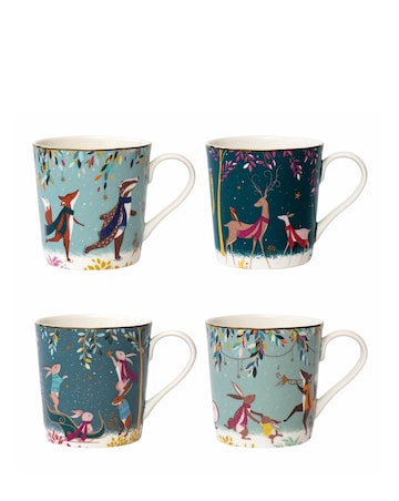 Sara Miller Woodland Tales Set of 4 Mugs