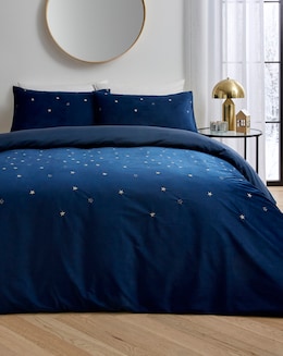 Velvet With Embroidered Stars Duvet Cover Set