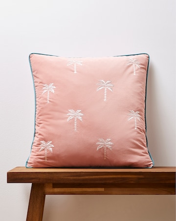 Rhodes Embroidered Palm Tree Velvet Cushion