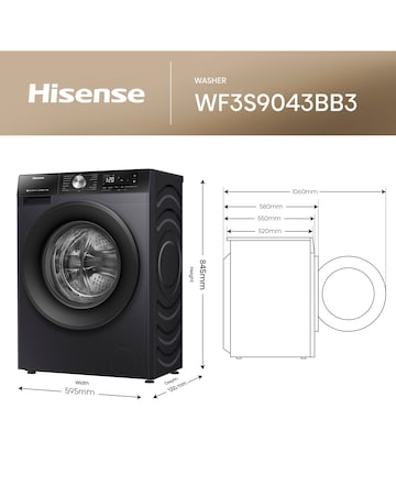 Hisense 3S Series WF3S9043BB3 WiFi-enabled 9kg 1400 Spin Washing Machine - Black