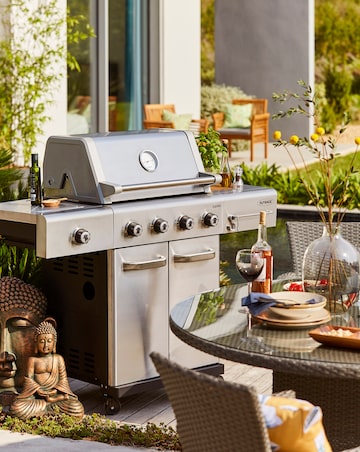 Outback Jupiter 4 Burner Stainless Steel Hybrid BBQ with Chopping Board