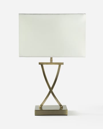 Antique Brass Metal and White Faux Silk Shade Club Table Lamp