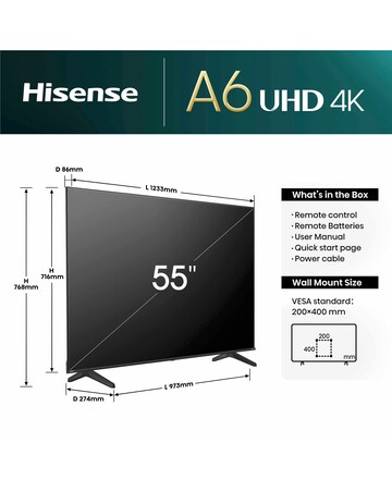 Hisense 55in 55A6NTUK Smart 4K UHD HDR LED TV with Amazon Alexa