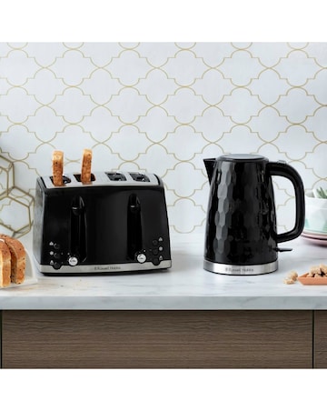 Russell Hobbs Black Honeycomb Bundle - Kettle, 4 Slice Toaster & Microwave