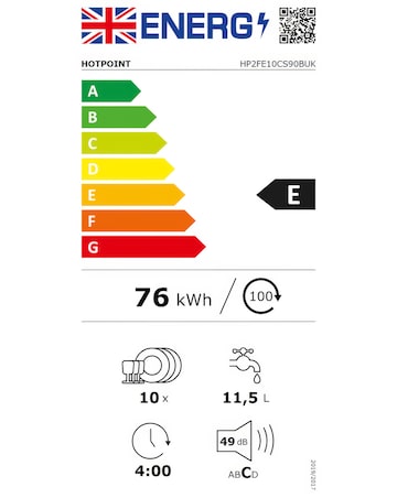 Hotpoint HP2FE10CS90BUK Slimline Dishwasher - 10 Place Settings - Black