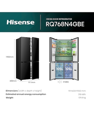 Hisense KitchenFit RQ768N4GBE Multi-Door Fridge Freezer - Black