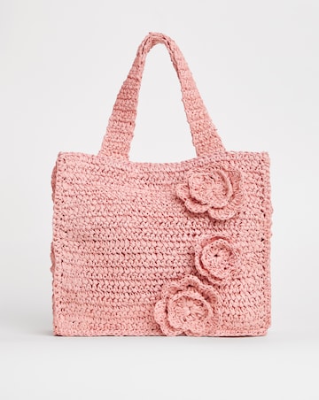 Floral Raffia Mini Tote Bag