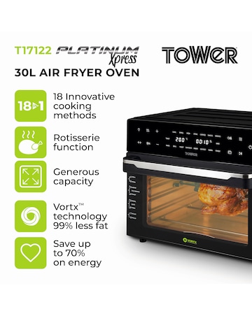 Tower Vortx 30L Air Fryer Oven with Rotisserie Function and XL Viewing Window