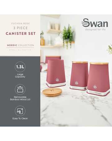 Swan Nordic Set of 3 Canisters Fuschia Rose